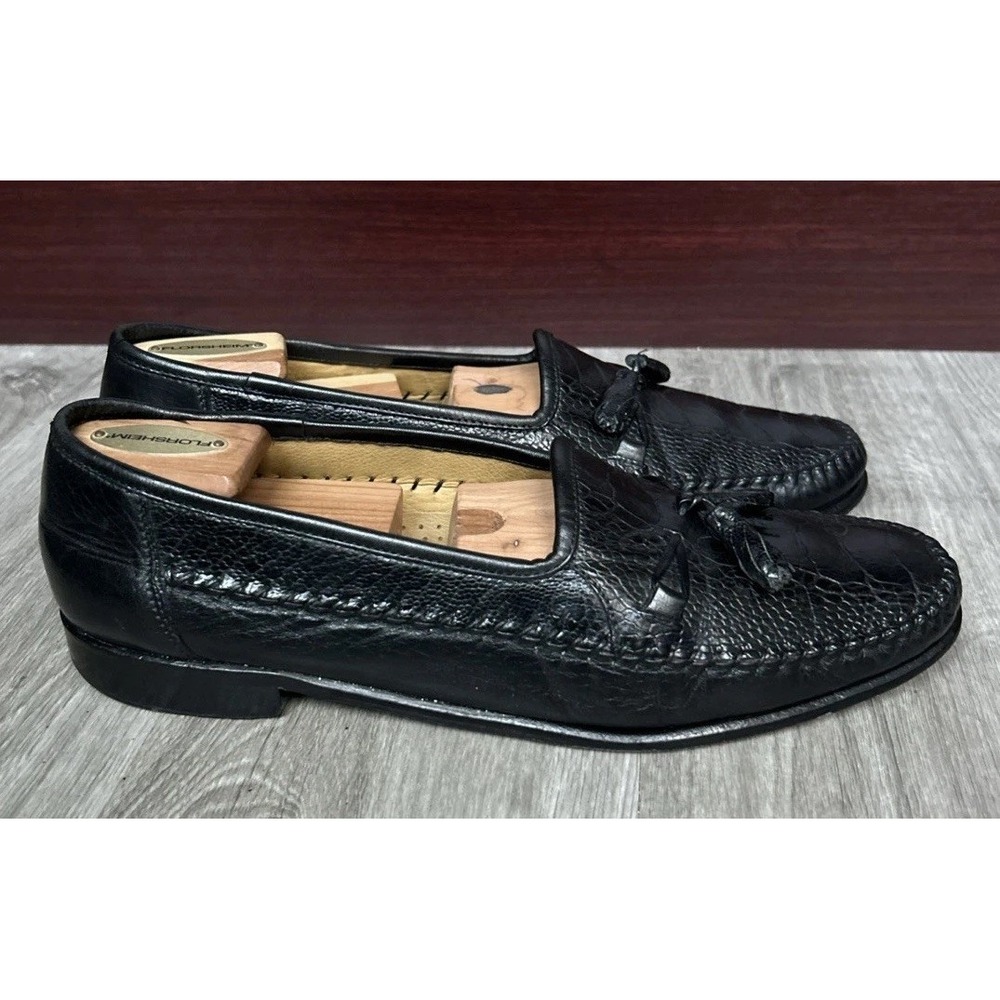 Zelli Black Genuine Ostrich Loafers Men's Size 11 M Tasseled Hand‎ Crafted Shoes